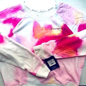 New Champion Women's Campus French Terry Crew,l Multi Wash Cloud Fuchsia / Sz M